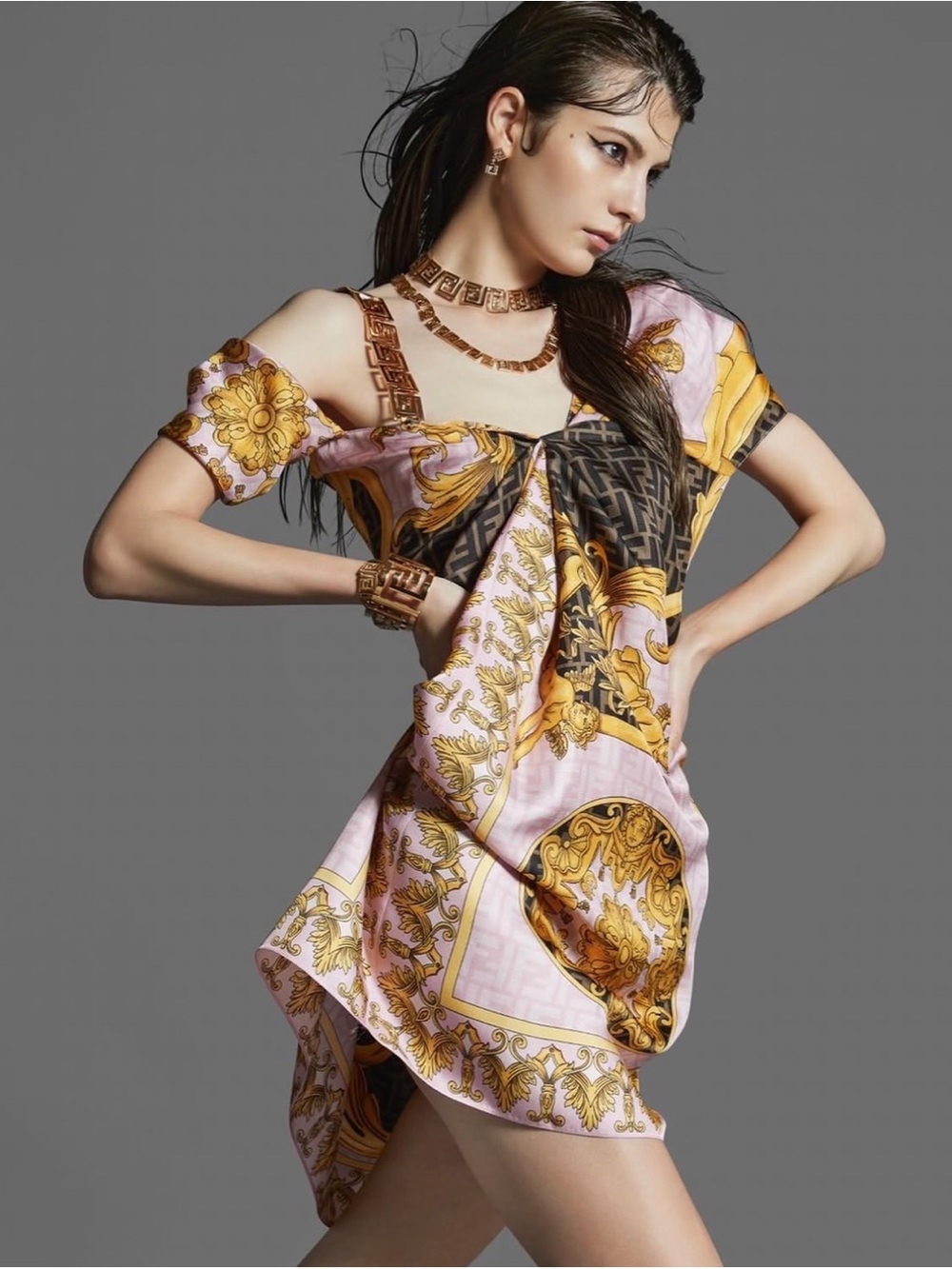 NWOT Fendi x Versace Fendace Multicolor Gold Detail Dress 42 6